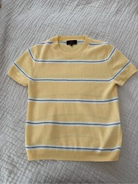 Quince Yellow Striped Short-Sleeve Cashmere Sweater NWOT 1478